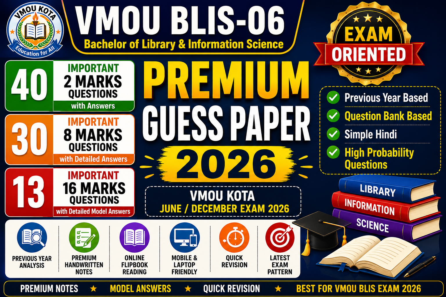 BLIS-06 Premium Guess Paper | VMOU Kota June/December Exam 2026