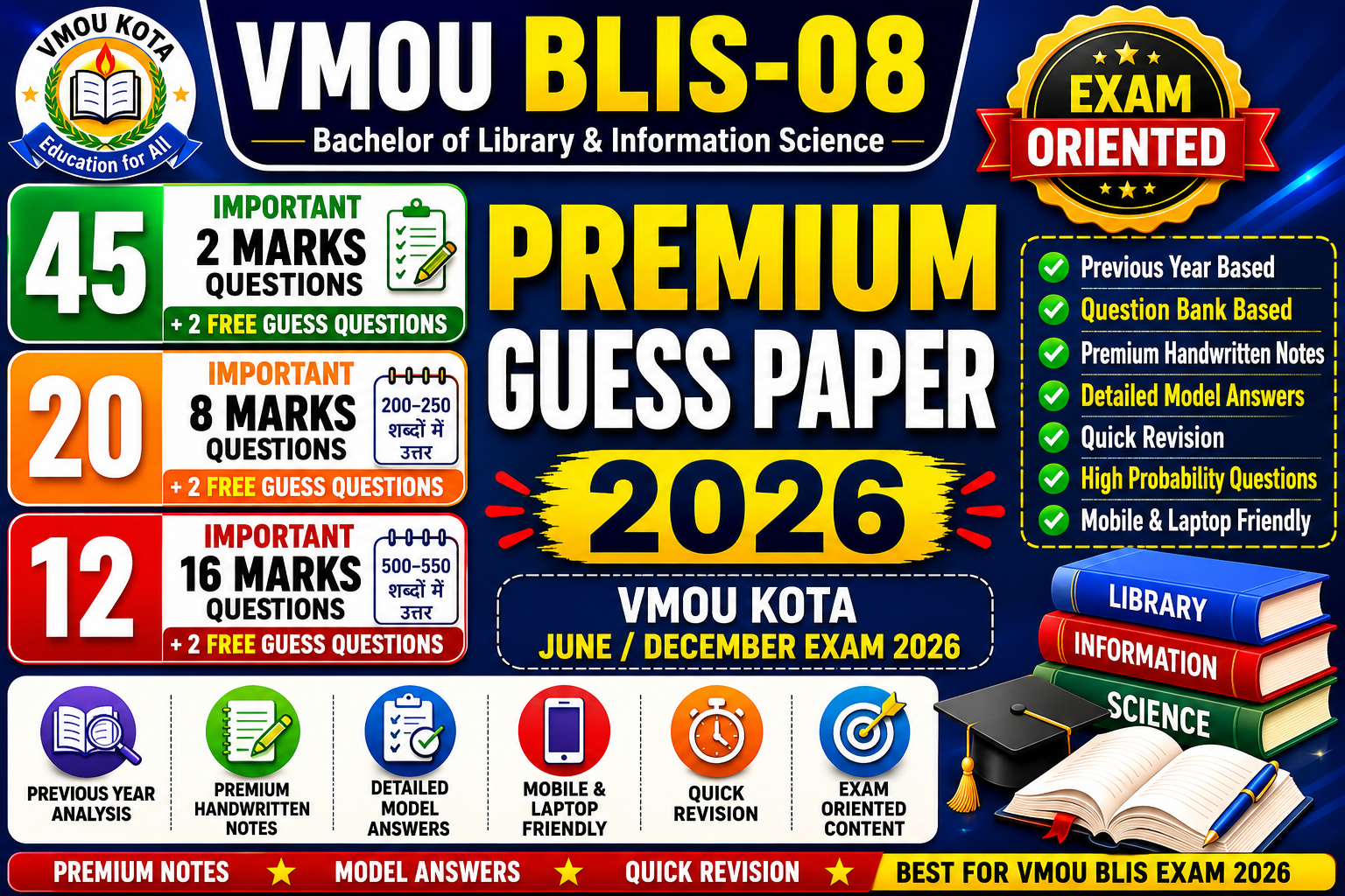 BLIS-08 Premium Guess Paper | VMOU Kota June/December Exam 2026